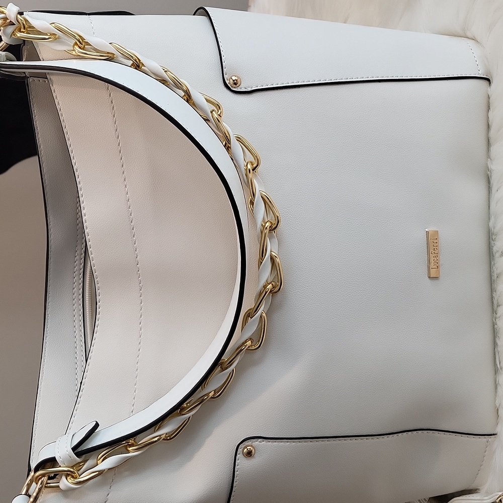 Elegant White Tote Bag with Gold Accents